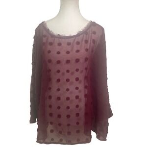 ee some Burgundy Burnout Dot Sheer Long Sleeve Top Blouse Boho‎ Holiday Size S